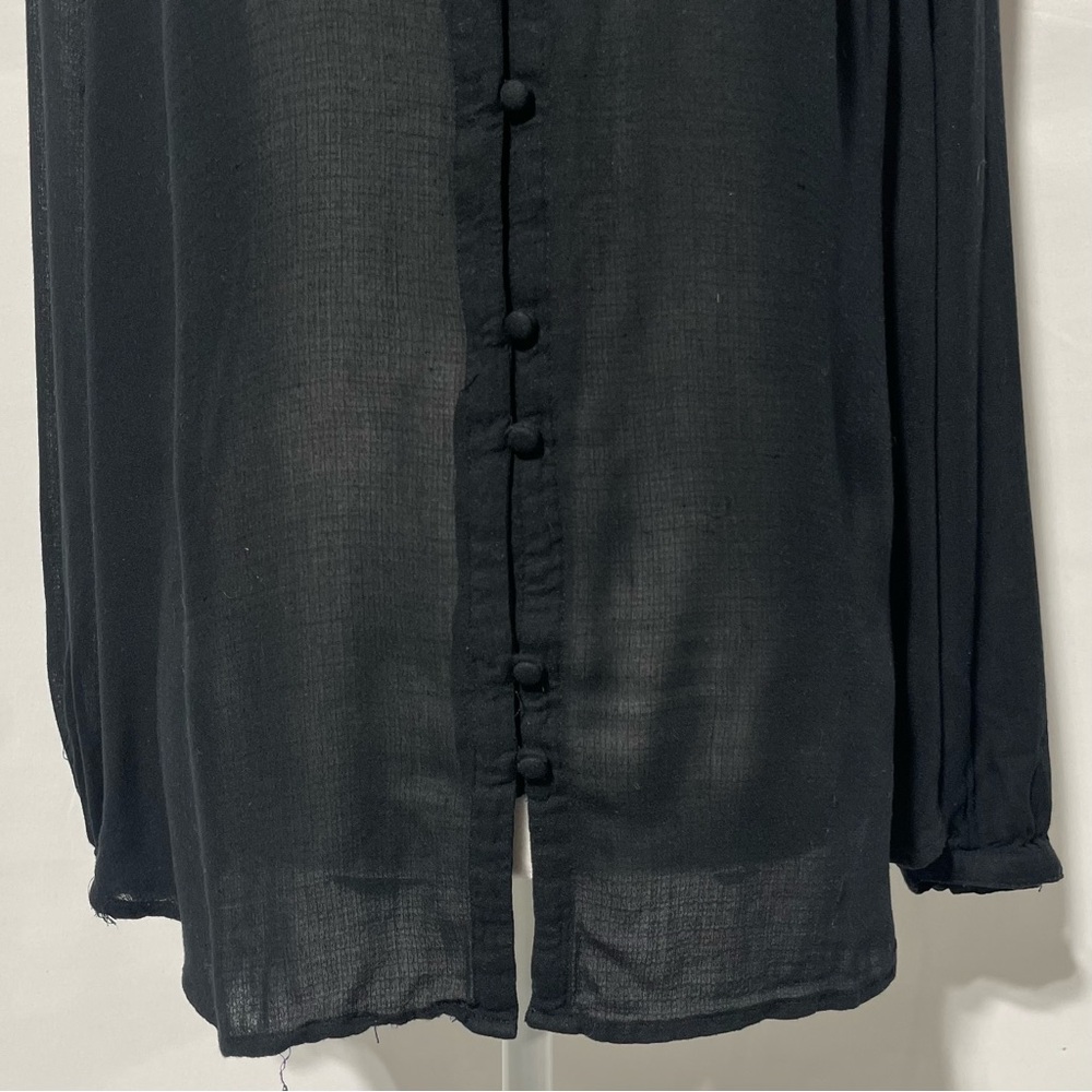 Lucky Brand Sheer Button Front Long Sleeve Blouse Black Size Medium - Picture 5 of 16